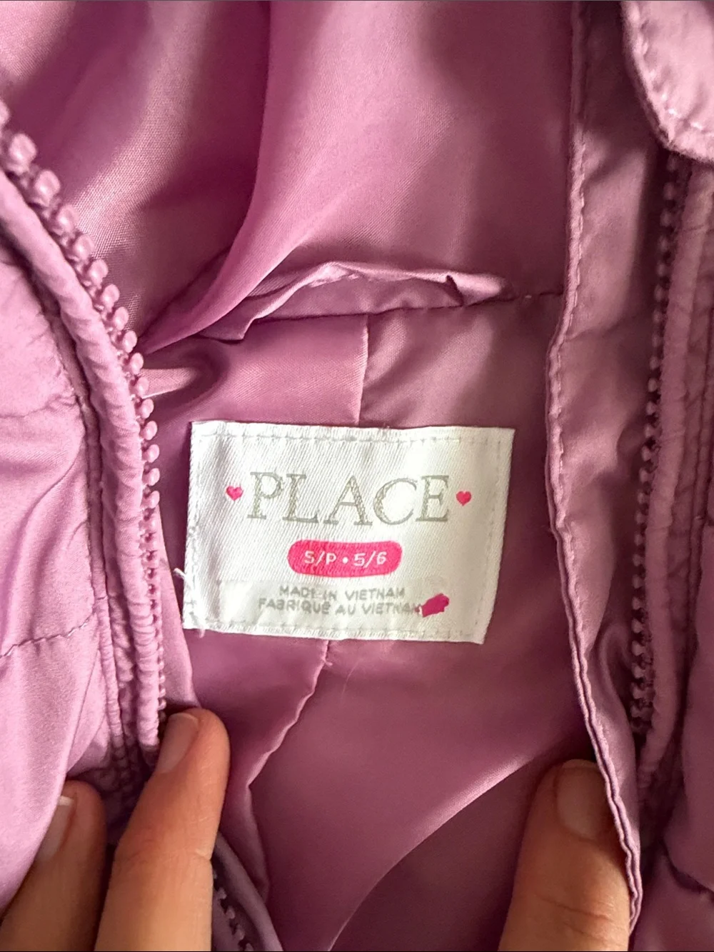 Children's Place Girls' Lilac Quilted Hooded Puffer Jacket size small 5/6